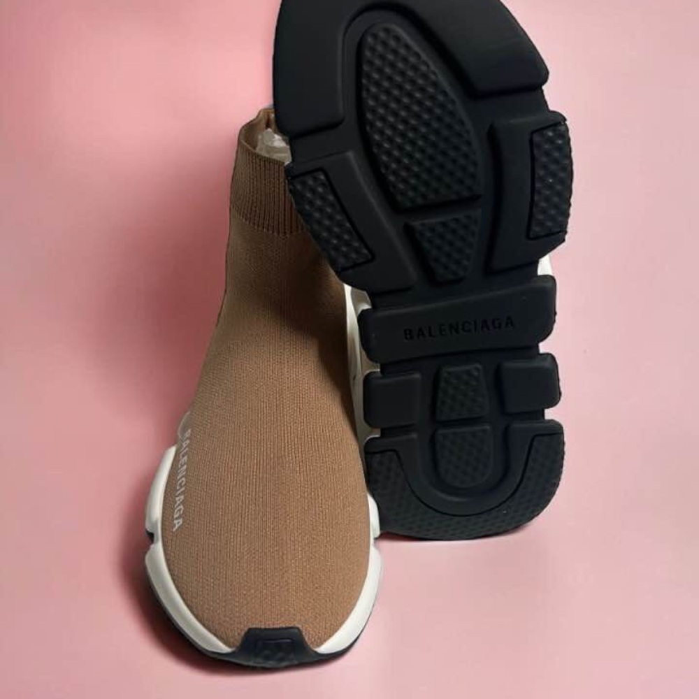 Balenciaga Speed Trainers Tan Brown White Sneaker Women Size 6 Runner Platform - Picture 10 of 12